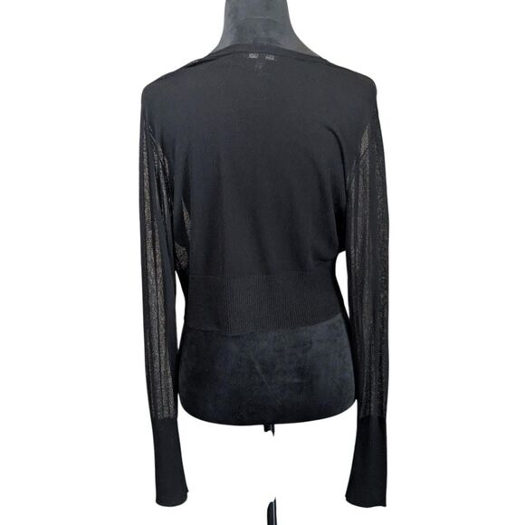 EILEEN FISHER Cropped Cardigan M Sheer Knit Italian Yarn Black Quiet Luxury - Picture 6 of 6